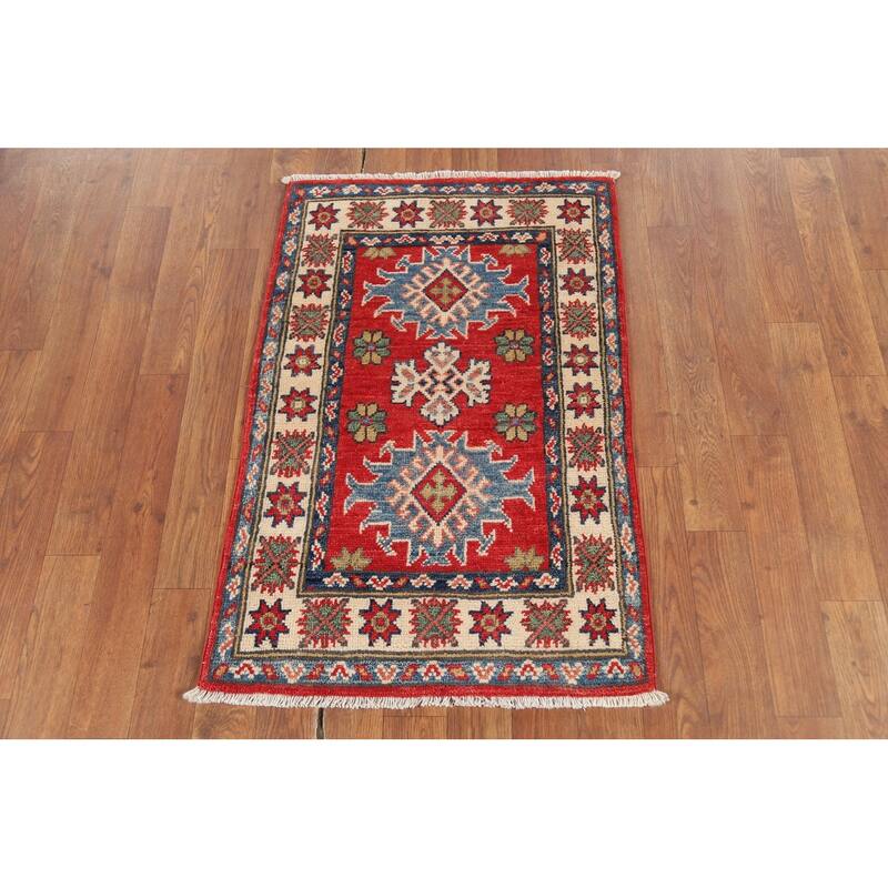 Red Kazak Oriental Accent Rug Handmade Traditional Wool Carpet - 2'1"x 2'10"