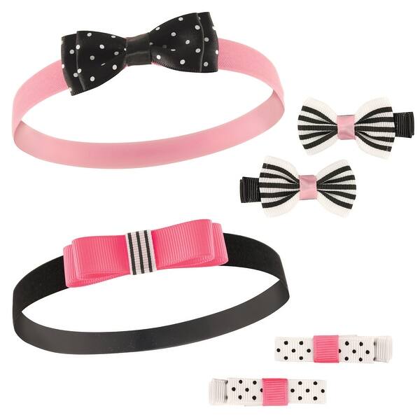 slide 1 of 1, Hudson Baby Infant Girl Headbands 6pk, Black Pink, 0-24 Months - Black Pink Black Pink - 0-24 Months