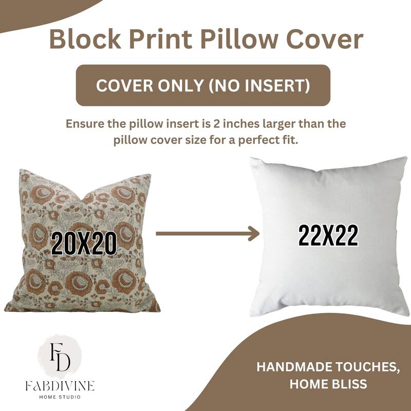 Fabdivine Floral Pillow Cover for Living Room Accent Heavy Linen Block Print Brown Summer Gift Cushioncase, Sun Flower