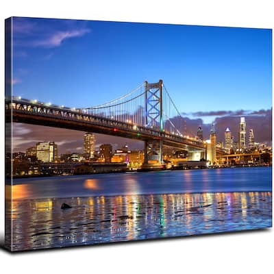 Philadelphia Skyline Wall Art Dusk Night Franklin Bridge Wall Decor