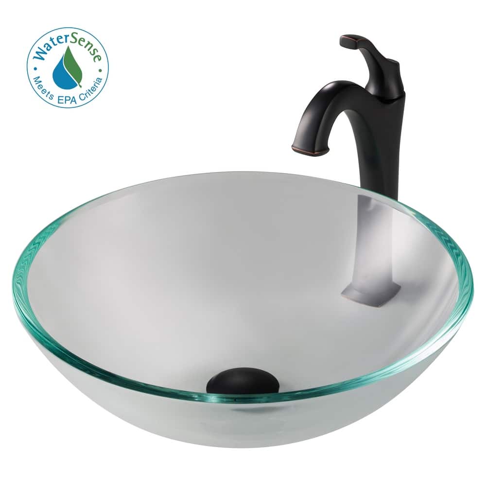 Kraus Arlo & Glass 16-1/2" Glass Vessel Bathroom Sink with 1.2 GPM
