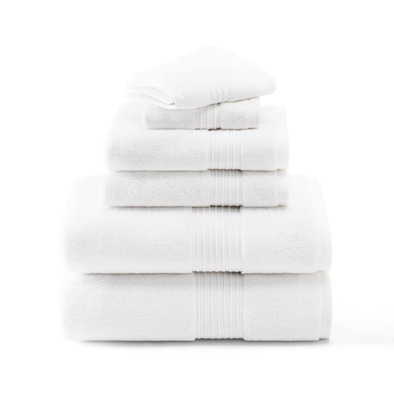TOWN & COUNTRY EVERYDAY 6-Piece Assorted Solid Dobby Border Set, 2-Bath Towels, 2-Hand Towels, 2-Washcloths