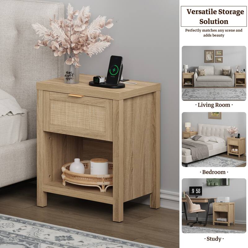 SICOTAS Farmhouse Set of 2 Nightstand with Charging Station and Drawers