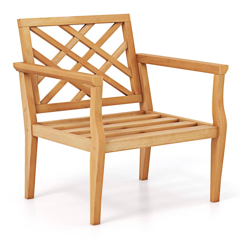 Gymax Patio Dinning Chair w/ Cozy Backrest & Armrests Slatted Seat & - Natural