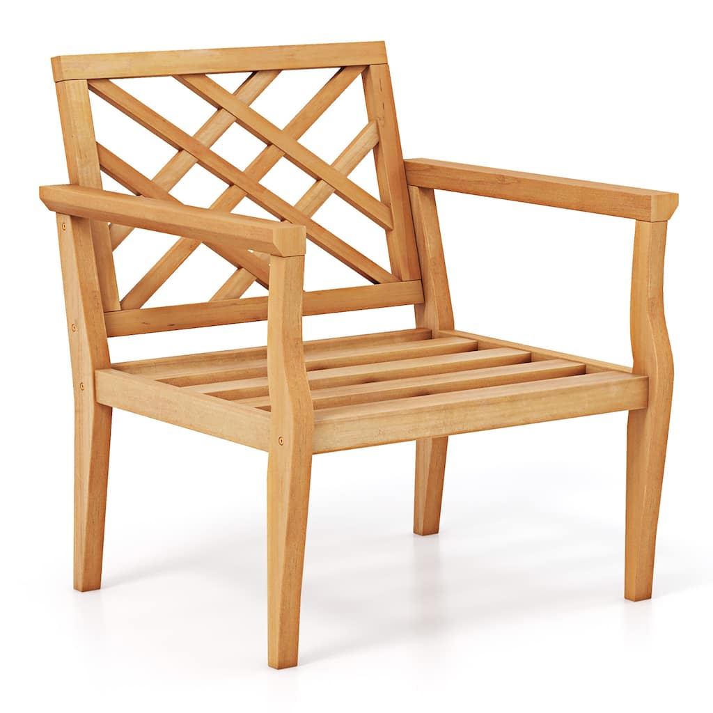 Gymax Patio Dinning Chair w/ Cozy Backrest & Armrests Slatted Seat &