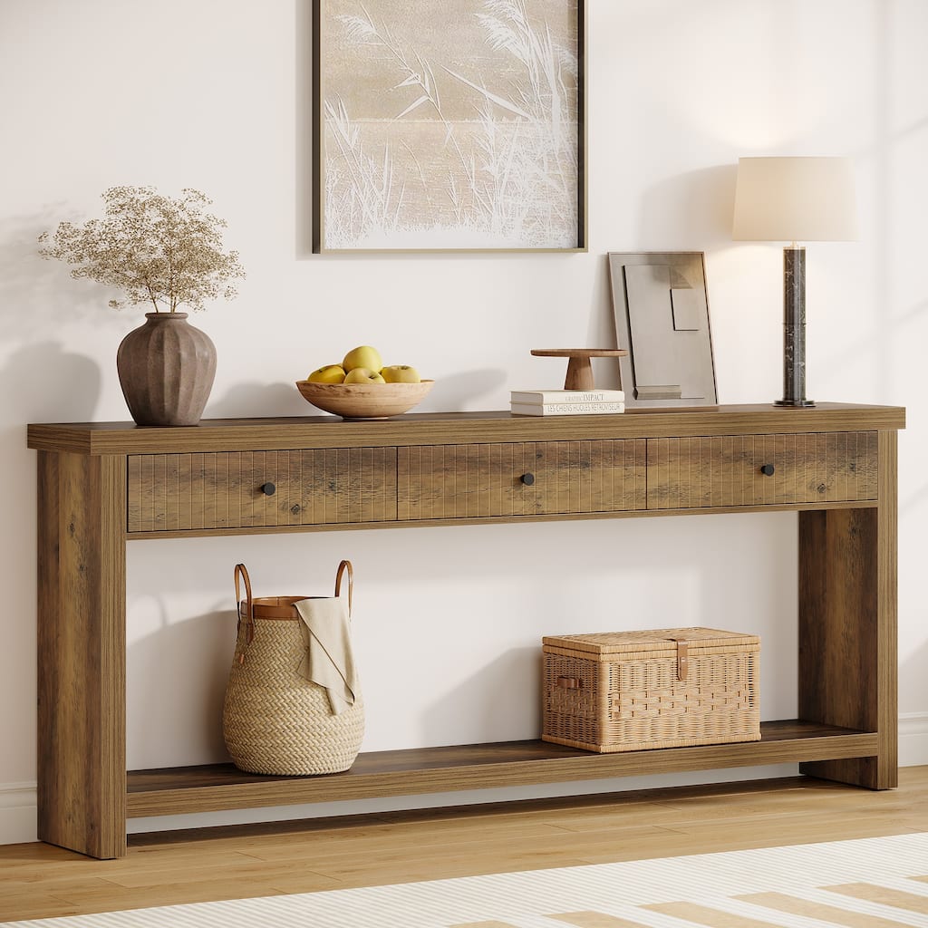 71'' Wood Console Sofa Accent Table with 3-Drawers for Entryway