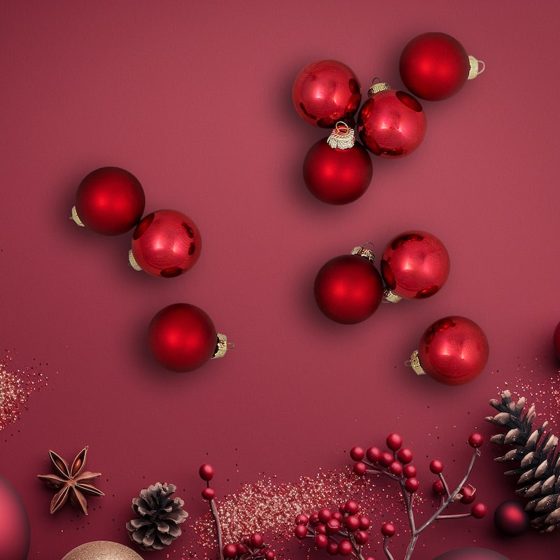 2-Finish Christmas Glass Ball Ornaments - 1.5" (40mm) - Red - 10ct