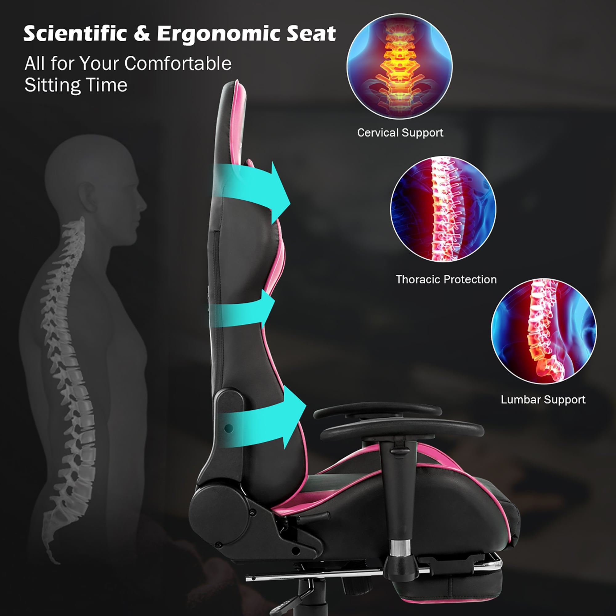 Goplus Massage Gaming Chair Reclining Swivel Racing Office ...
