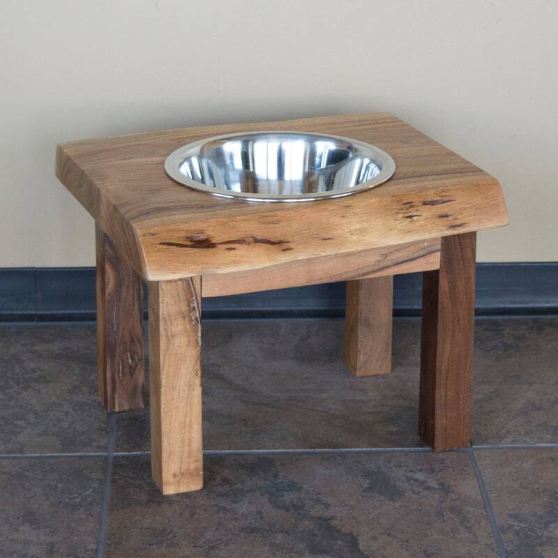 Acacia Wood Live Edge Single Bowl Pet Feeder Stand - 13.5Lx12Wx10.25H