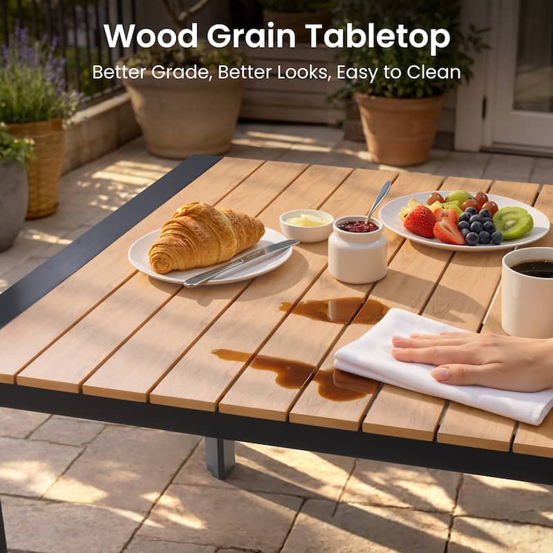 Outdoor All-Weather Aluminum Patio Rectangular Dining Table with Umbrella Hole