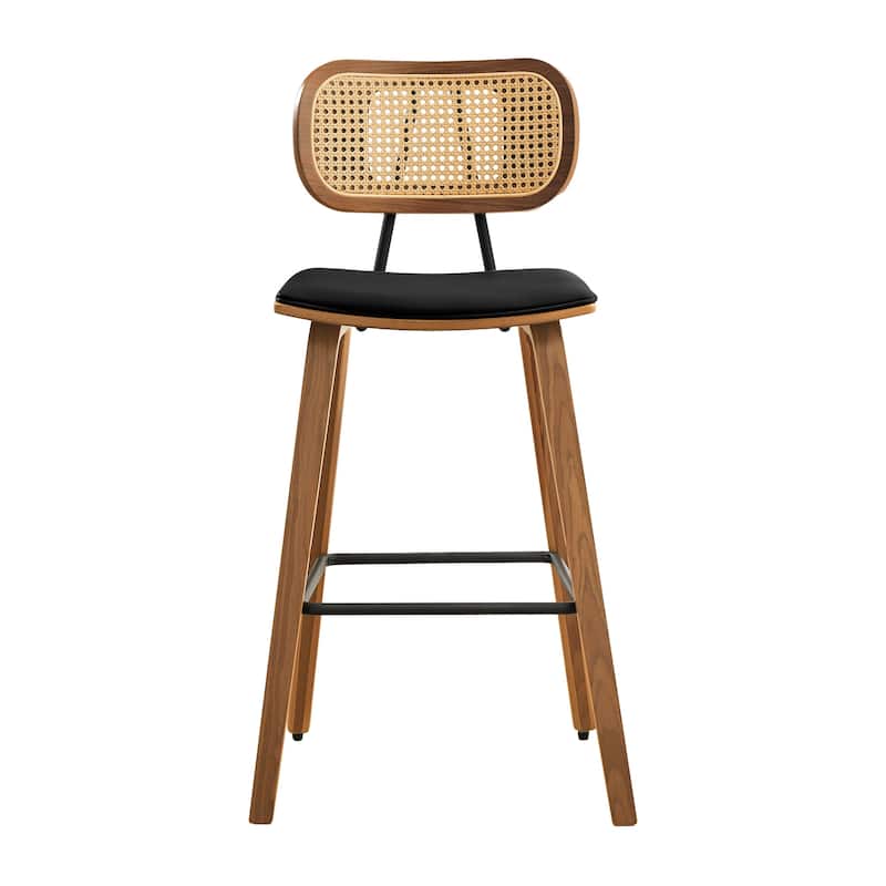 26-inch Wood Counter Height Bar Stools with Rattan Back