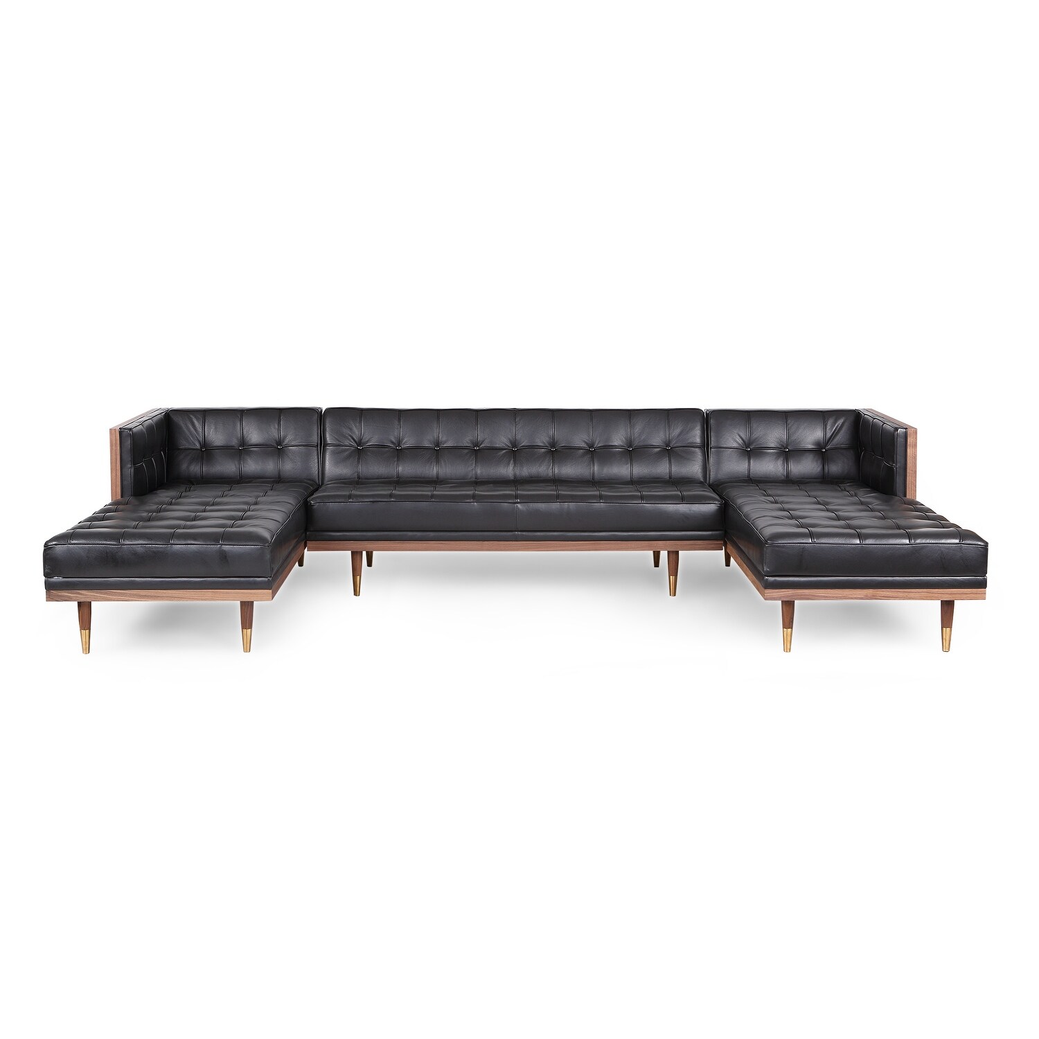Kardiel Woodrow Box Top Grain Leather Mid century Sofa U Sectional