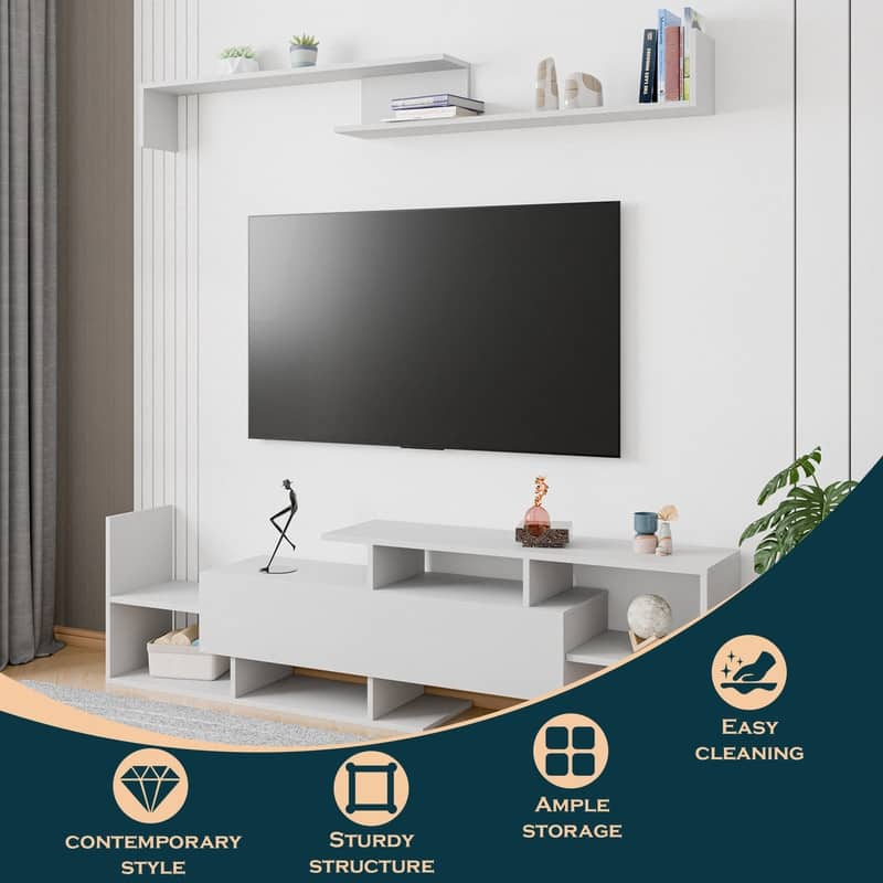 Surrey Multi-functional 60-Inch Modern Wood TV Console with Drawer, Book Case and Open Shelves in Stained Wood Finish