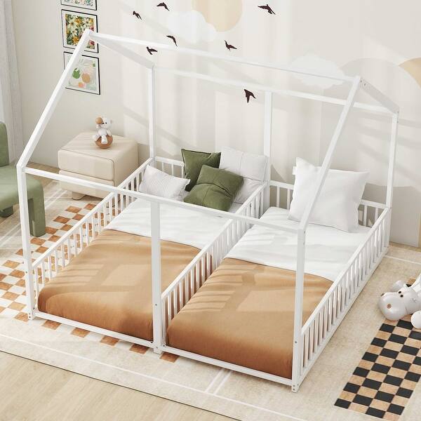 slide 2 of 37, Twin Size Two Shared House Frame Metal Beds White