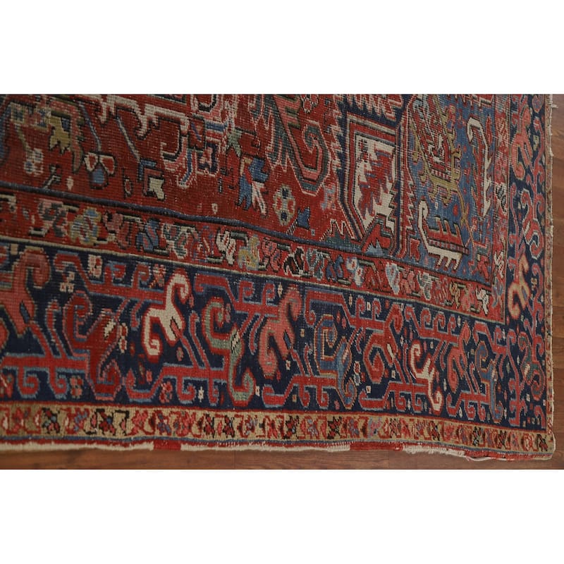 Pre-1900 Antique Heriz Serapi Persian Rug Handmade Wool Carpet - 7'10"x 10'6"