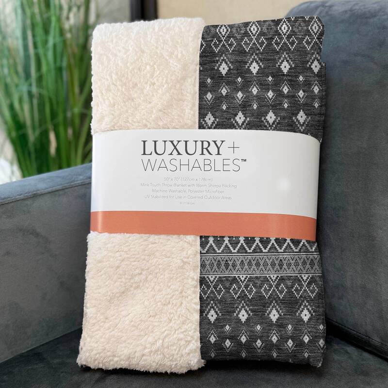 Premium Machine Washable Boho Moroccan Sherpa Throw Blanket