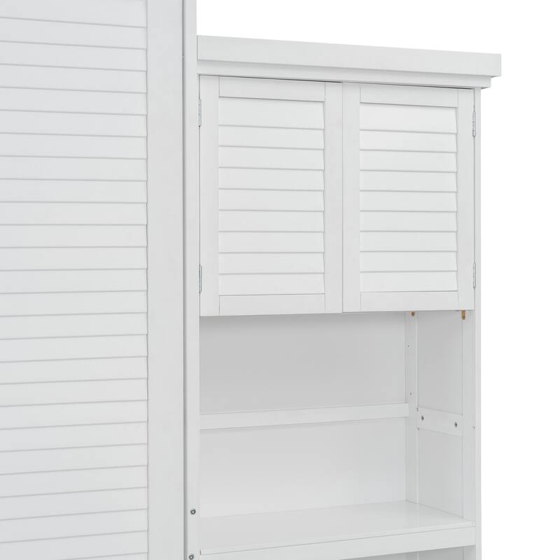 Rustic Hideaway Queen Murphy Bed with Reversible Storage Tower & Louvered Door Front by Harper&Bright Designs