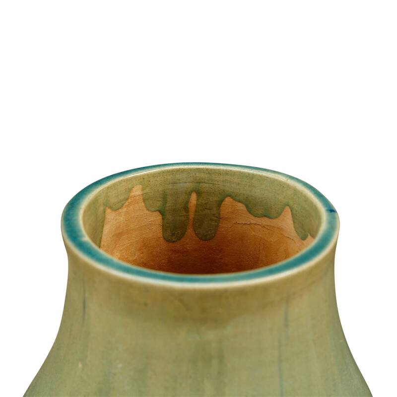 Artissance 12" Tall Vintage Style Blue-Green Vase With Large Opening - 10" L x 10" W x 12" H