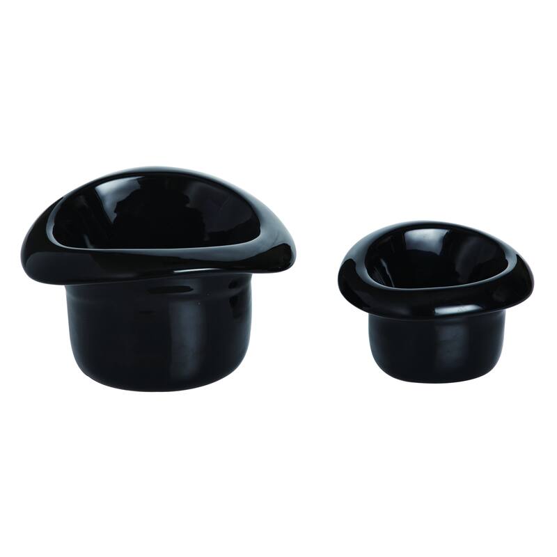 Transpac Dolomite 7 in. Black Everyday Top Hat Ramekins Set of 2