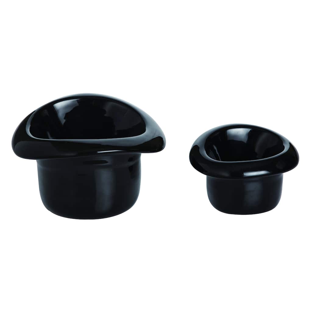 Transpac Dolomite 7 in. Black Everyday Top Hat Ramekins Set of 2