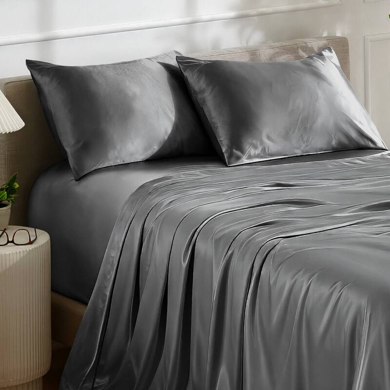 Bare Home Poly Satin Sheet Set - Queen - Grey