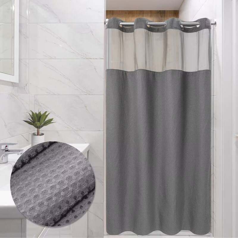 No Hook Waffle Weave Shower Curtain with Snap-in Liner