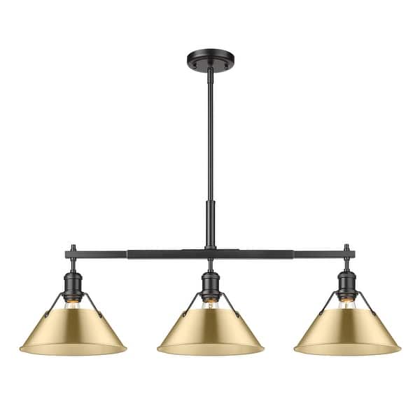 slide 2 of 2, Yep by Golden Lighting Orwell 3-light Island Light in Matte Black and Brushed Champagne Brass shade
