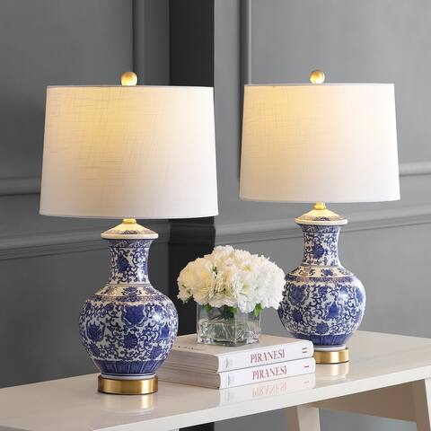 Gemma 25.25" Ceramic/Metal LED Table Lamp, Blue/White (Set of 2) by JONATHAN Y