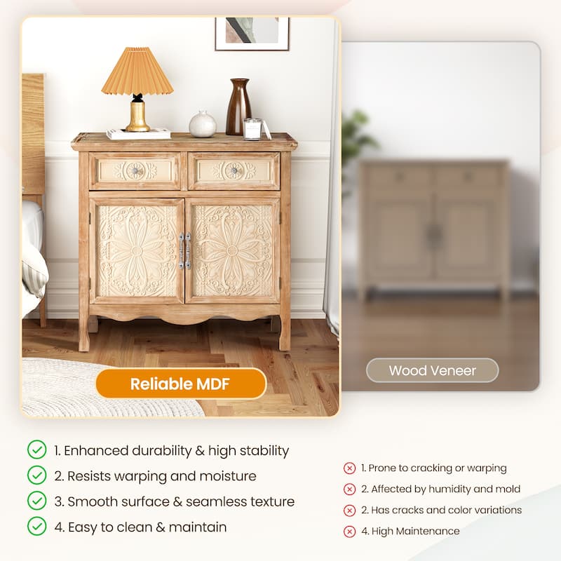 2-Door Accent Storage Cabinet with 2 Drawers and 2 Doors - N/A