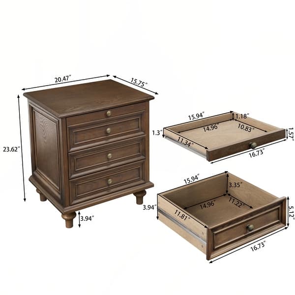 dimension image slide 5 of 10, Wood NightStand with Metal Handle