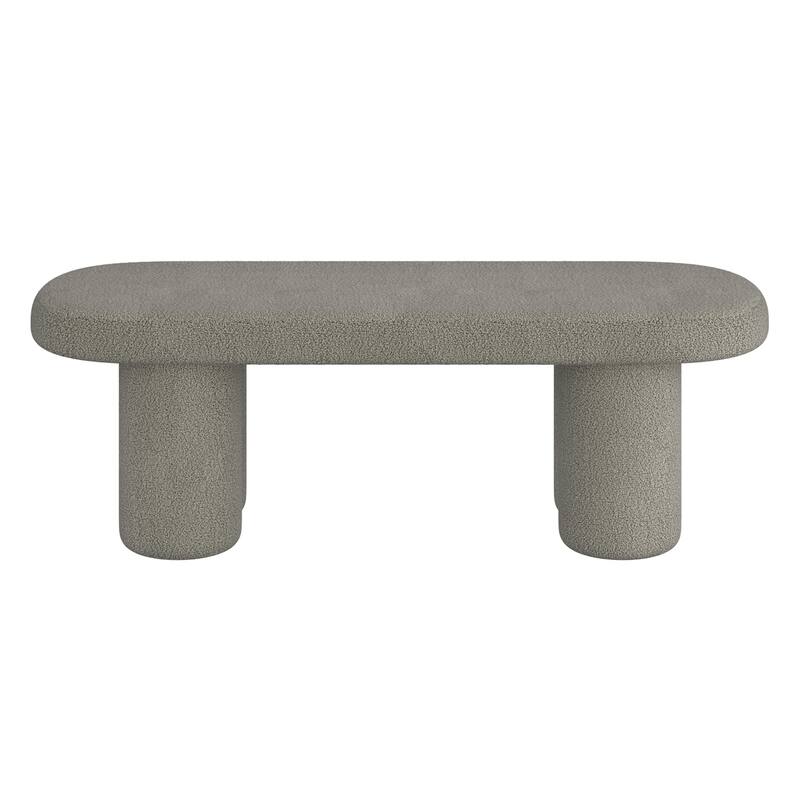 Modern Boucle Fabric Oval Bench - Warm Grey