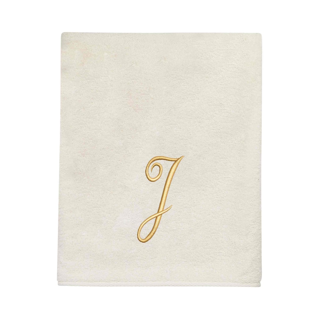Avanti Ivory with Gold Script Monogram Bath Towel Letter J - Bath Towel
