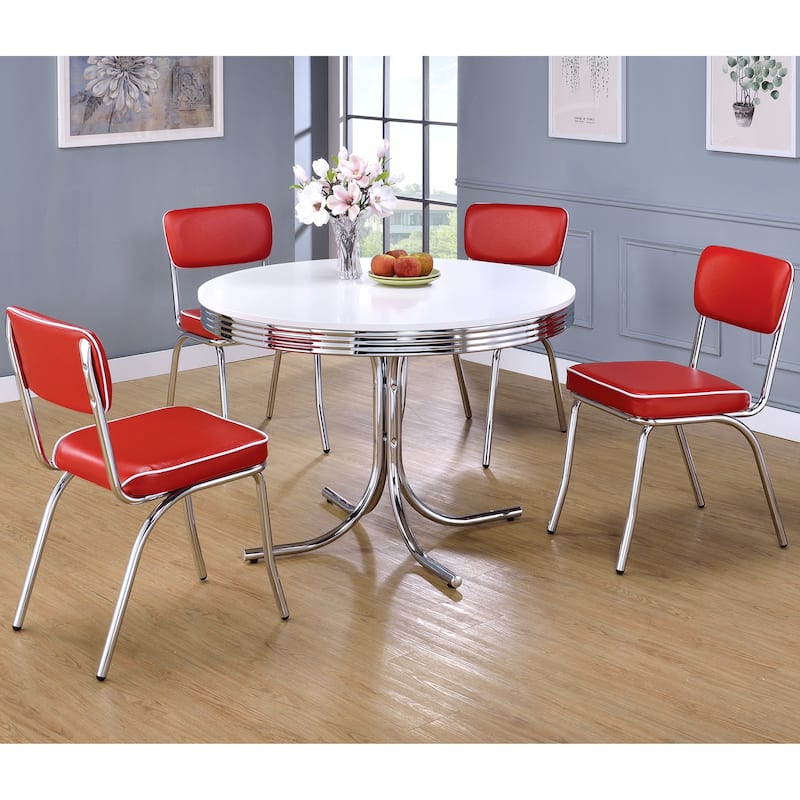 Monticello Nostalgic Bistro Chrome 5-piece Dining Set - 1-Table, 4-Red Chairs