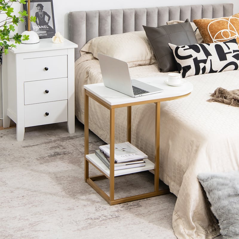 Costway C-shaped Side Table 2-Tier End Table with Storage Modern