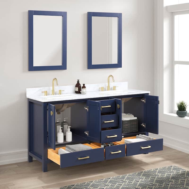 Blossom Geneva 60 Inch Double Bathroom Vanity with Marble Top & Sinks