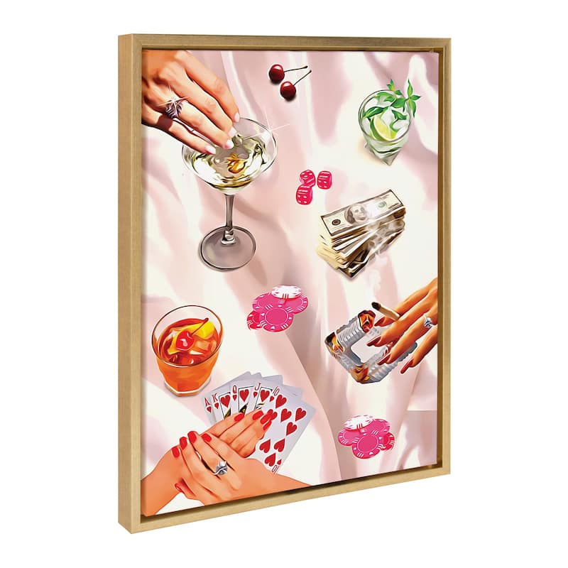 Kate and Laurel Sylvie Game Night Poker Framed Canvas by Honey Island Studio - 18x24 - Yellow