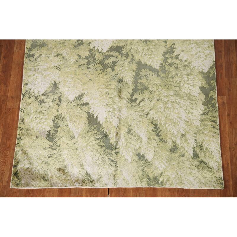All-Over Green Abstract Modern Area Rug Hand-knotted Wool Carpet - 4'8"x 6'6"
