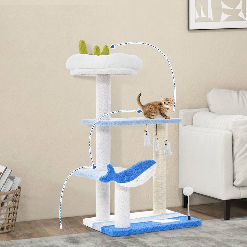 Petsite Ocean-themed Cat Tree with Sisal Covered Scratching Posts - See Details