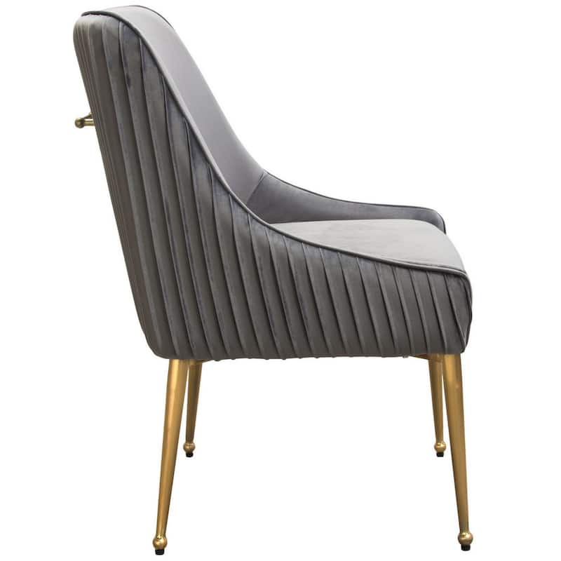 24 Inch Pleated Dining Side Chair, Set of 2, Smooth Gray Velvet Upholstery