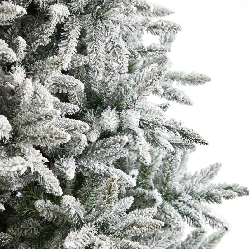 8ft. Flocked Spruce Artificial Christmas Tree with 600 Clear Lights & 1856 Branches - Snowy Winter Holiday X-Mas Centerpiece