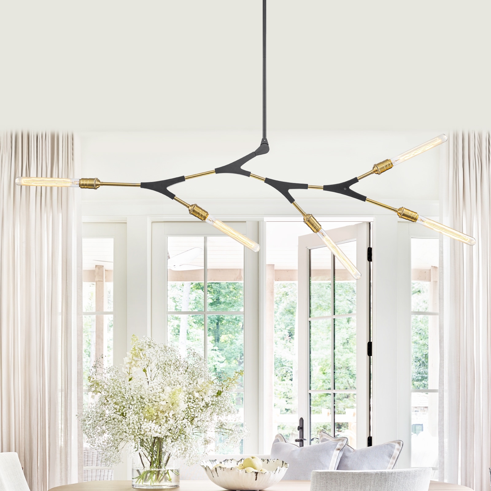 5-Light Modern Y-Shaped Branch Chandelier with Adjustable Swivel Mount - Dia.42.13-in