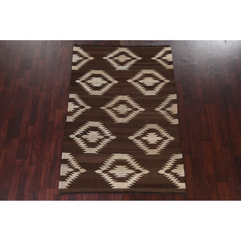 Geometric Tribal Natural Dye Kilim Oriental Wool Area Rug Hand-woven - 4'8" x 6'8"