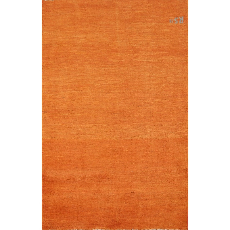 Modern Orange Gabbeh Oriental Rug Hand-Knotted Wool Carpet - 3'1" x 4'8"