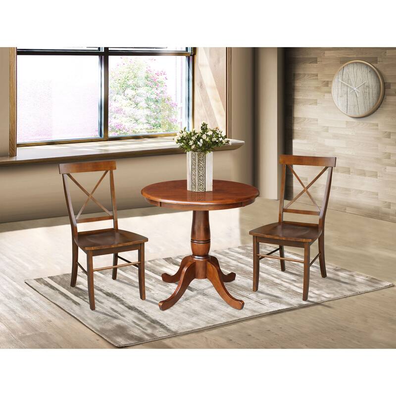 30" Round Top Pedestal Table With 2 Chairs - Espresso