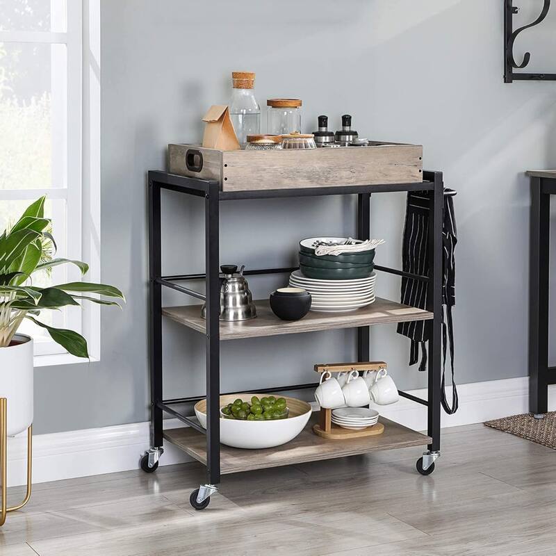 3-Tier Kitchen Serving Cart on Wheels with Storage, Leveling Feet
