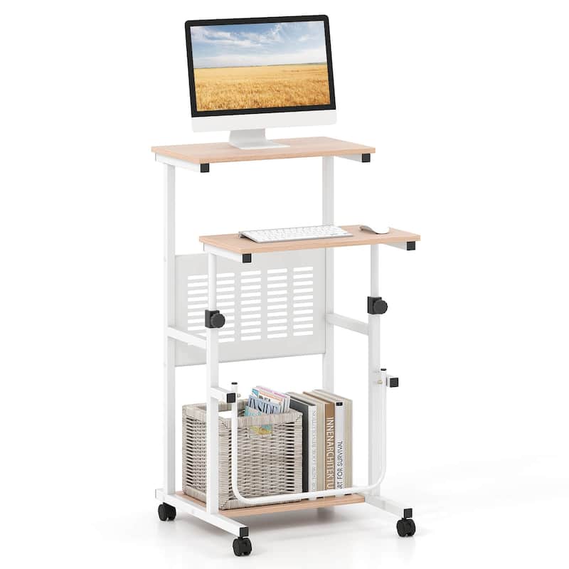 Costway Adjustable Standing Desk with Footrest Mesh Panel Lockable - See Details