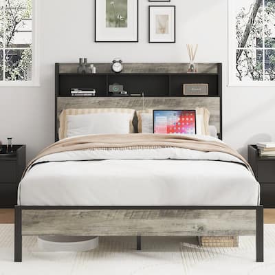 Full Size Bed Frame with Storage and 2 USBs