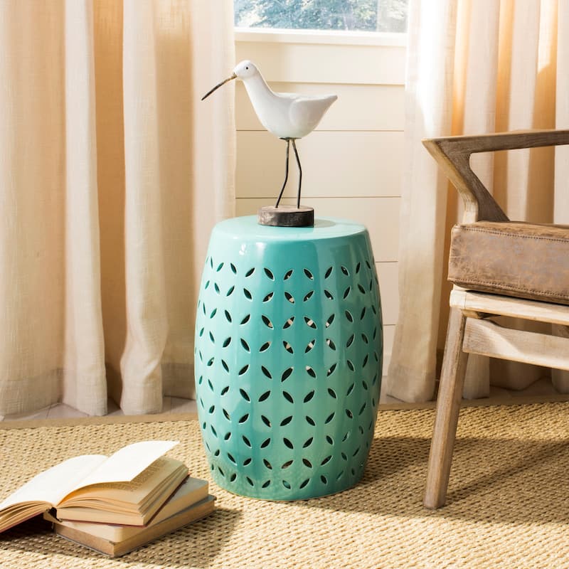 SAFAVIEH Paradise Oihane Zen White Ceramic Decorative Garden Stool - Robins Egg Blue
