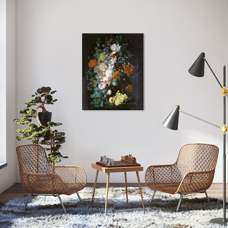 Wynwood Studio Canvas Floral and Botanical Margaretha Haverman - A Vase of Flowers Black and Traditional Wall Art Canvas Print - 36 x 30