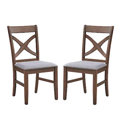 Set of 2 Upholstered Dining Side Chairs in Brown Finish
